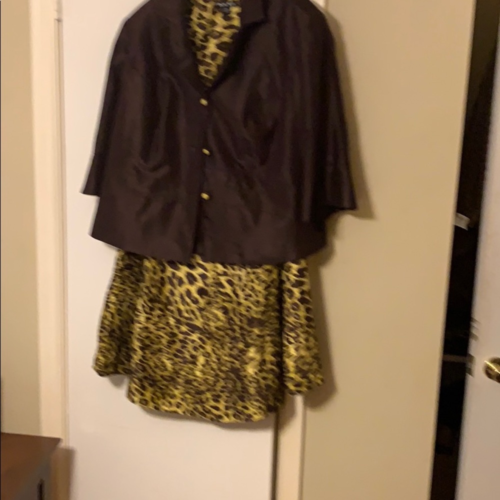 2 piece solid brown jacket plus leopard skirt